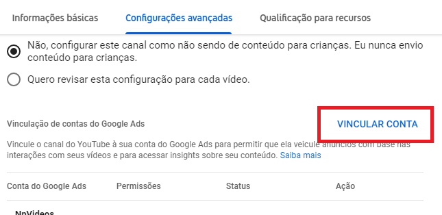 Canal do Youtube no Google Ads