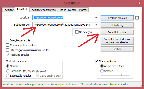 substituindo link de afiliado