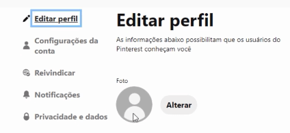 editar perfil do pinterest