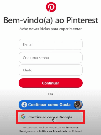 conta no pinterest