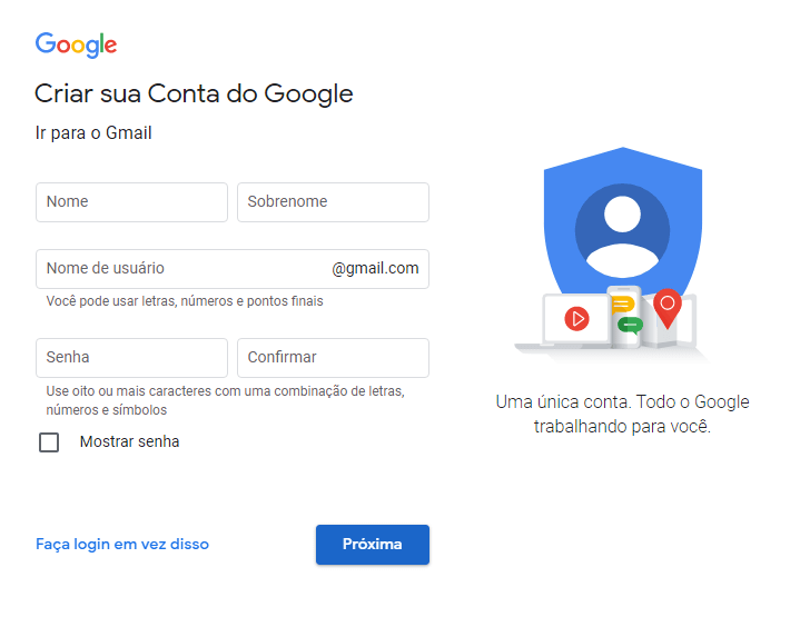 criar e-mail no Gmail