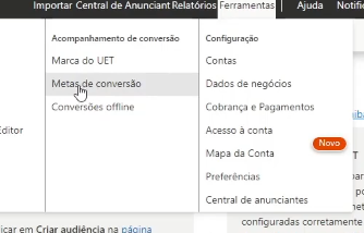 metas de conversão no bing ads