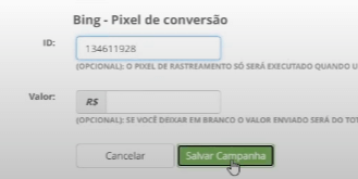 bing pixel de conversão