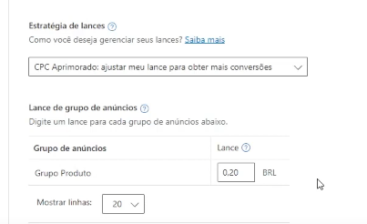 orçamentos e lances bing ads