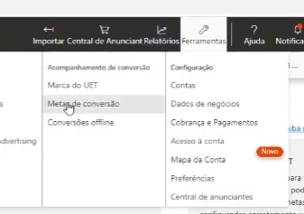 metas de conversão no bing ads