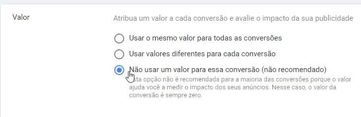 não usar valor para esta conversão