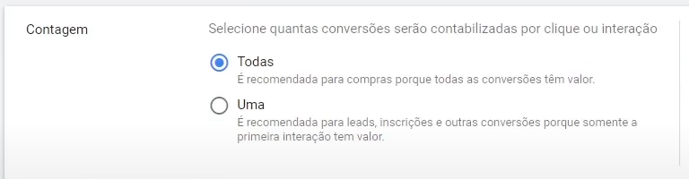 contagem das conversões