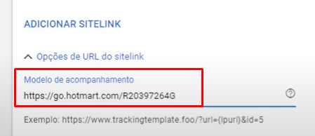 opção de url do sitelink