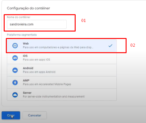 configuração do contêiner tag manager